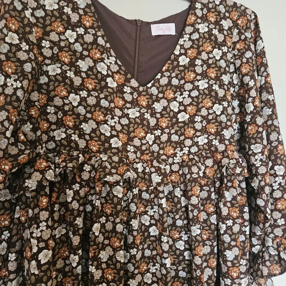 Pink Lily Brown Flowy Dress - Picture 10 of 10